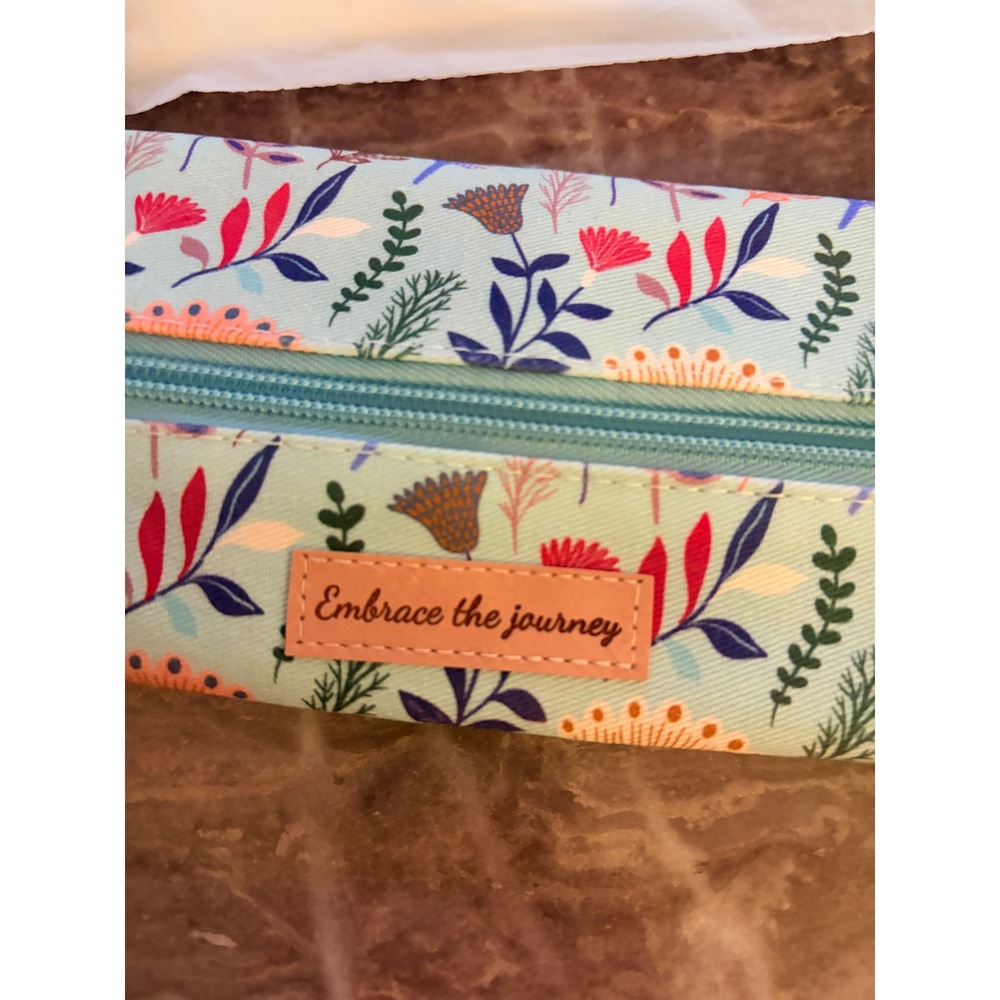 Mr Pen Embrace the Journey Blue Floral Canvas Pencil Case Makeup Bag Pouch